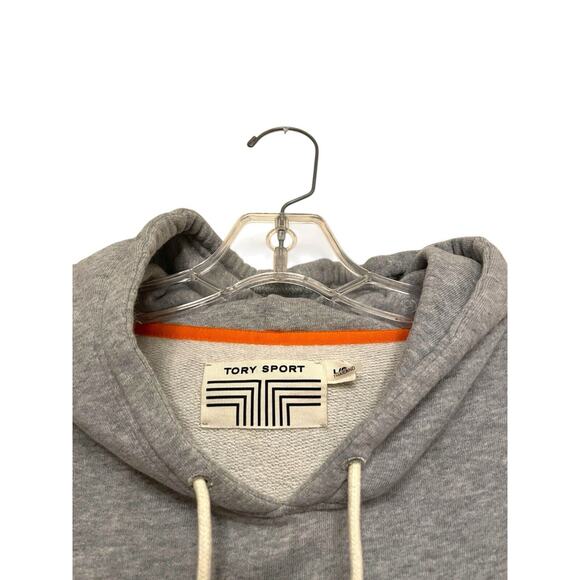 Tory Burch Tory Sport Chevron Hooded Sweatshirt Size Large Gray French Terry - Picture 4 of 8